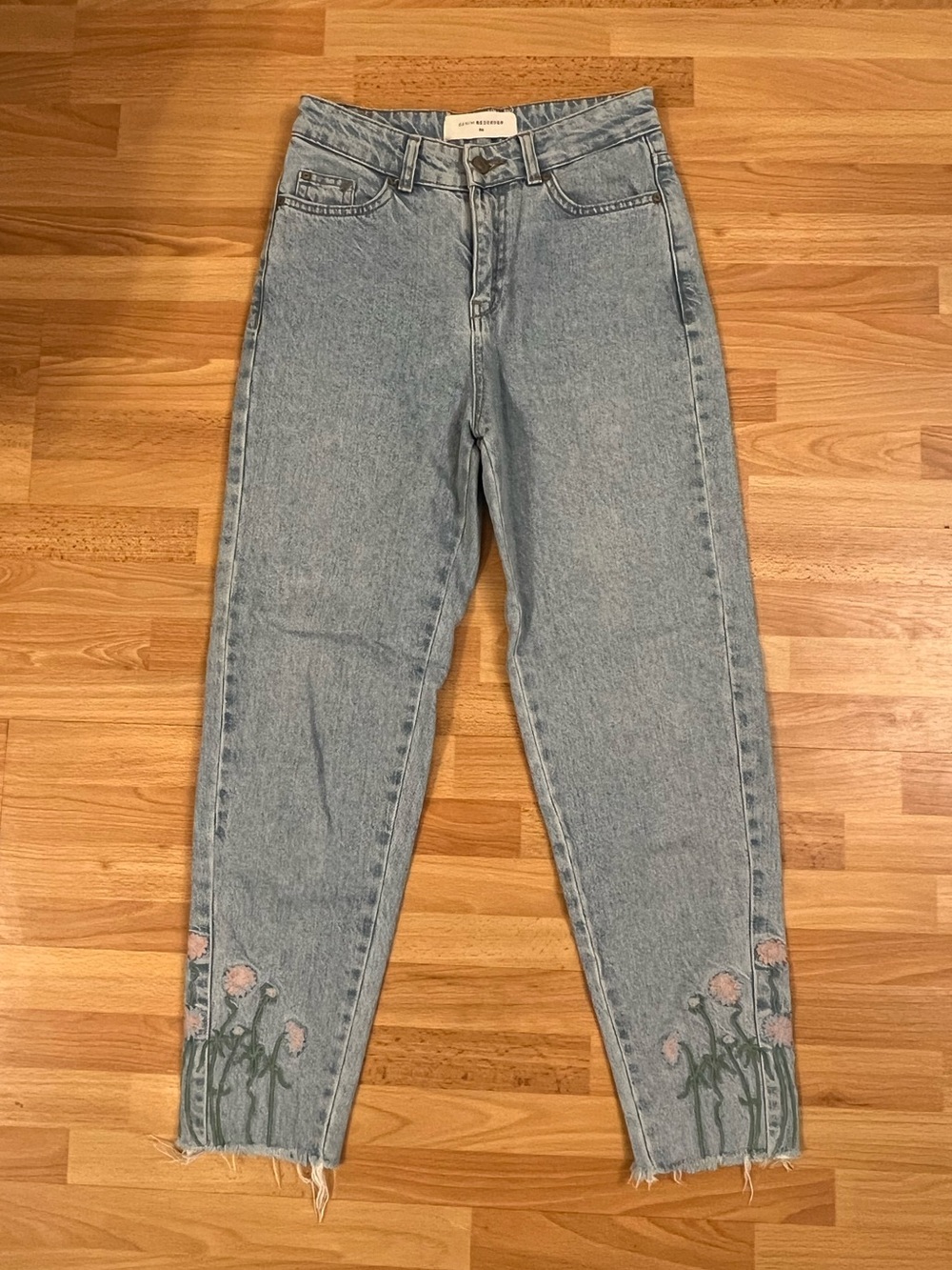 Light Blue Embroidered Hem Jeans